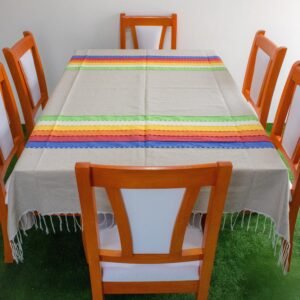 Mantel Artesanal Oaxaqueño Ceniza Cabecera de Colores de 4/6/8/10 Sillas – Hecho en Oaxaca