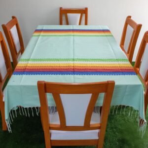 Mantel Artesanal Oaxaqueño Verde Aqua Cabecera de Colores de 4/6/8/10 Sillas – Hecho en Oaxaca