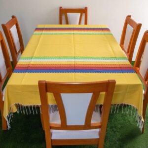 Mantel Artesanal Oaxaqueño  Amarillo Cabecera de Colores de 4/6/8/10 Sillas – Hecho en Oaxaca