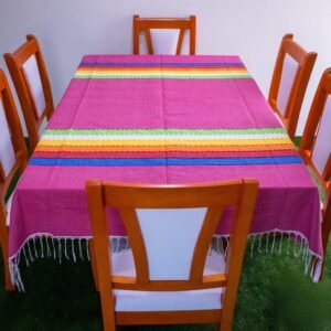 Mantel Artesanal Oaxaqueño Rosa Cabecera de Colores de 4/6/8/10 Sillas – Hecho en Oaxaca