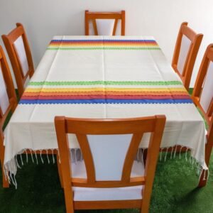 Mantel Artesanal Oaxaqueño Natural Cabecera de Colores de 4/6/8/10 Sillas – Hecho en Oaxaca