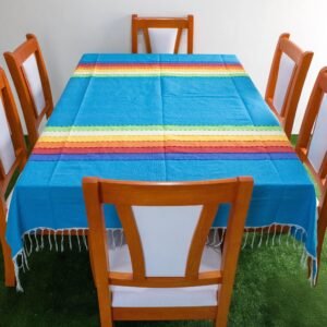 Mantel Artesanal Oaxaqueño Turquesa Cabecera de Colores de 4/6/8/10 Sillas – Hecho en Oaxaca