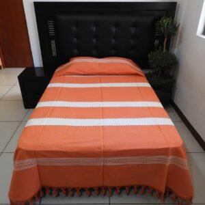 Colcha Artesanal Naranja con Natural Mod. Estrella – Disponible en 4 tamaños
