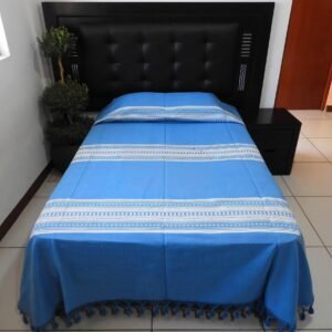 Colcha Artesanal Turquesa con Natural, Rueda – Disponible en 4 tamaños