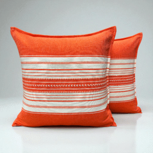 Par de Fundas Artesanales para Cojín – 50 × 50 cm, Naranja con Natural (Flecha)