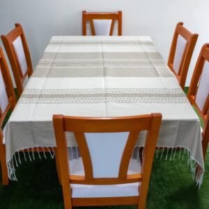 Mantel Artesanal Oaxaqueño Ceniza con Natural de 4/6/8/10 Sillas – Hecho en Oaxaca