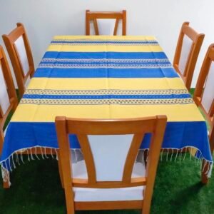 Mantel Artesanal Oaxaqueño Azul con Amarillo de 4/6/8/10 Sillas – Hecho en Oaxaca