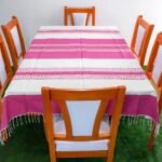 Mantel Artesanal Oaxaqueño Rosa con Natural de 4/6/8/10 Sillas – Hecho en Oaxaca