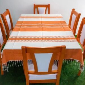 Mantel Artesanal Oaxaqueño Naranja con Natural de 4/6/8/10 Sillas – Hecho en Oaxaca