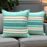 Par de Fundas Artesanales para Cojín – 50 × 50 cm, Verde aqua (Flecha)