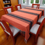 Mantel Artesanal Oaxaqueño Todo Naranja Detalles en Negro  de 4/6/8/10 Sillas – Hecho en Oaxaca