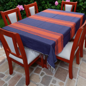 Mantel Artesanal Oaxaqueño Todo Morado Detalles en Naranja de 4/6/8/10 Sillas – Hecho en Oaxaca