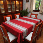 Mantel Artesanal Oaxaqueño Todo  Rojo Detalles en Natural de 4/6/8/10 Sillas – Hecho en Oaxaca