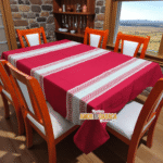 Mantel Artesanal Oaxaqueño Todo  Rojo Detalles en Natural de 4/6/8/10 Sillas – Hecho en Oaxaca