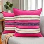 Par de Fundas Artesanales para Cojín – 50 × 50 cm, Rosa con Natural (Flecha)