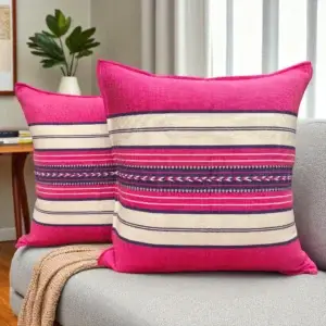 Par de Fundas Artesanales para Cojín – 50 × 50 cm, Rosa con Natural (Flecha)