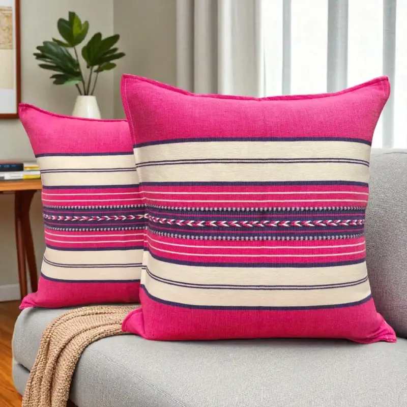 Par de Fundas Artesanales para Cojín – 50 × 50 cm, Rosa con Natural (Flecha)