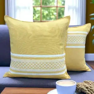 Par de Fundas Artesanales para Cojín – 50 × 50 cm, Amarillo  Bajo (Rombo)