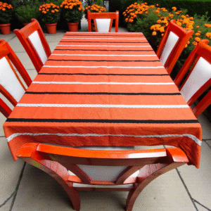 Mantel Artesanal Oaxaqueño Todo Naranja Día de Muerto de 4/6/8/10 Sillas – Hecho en Oaxaca