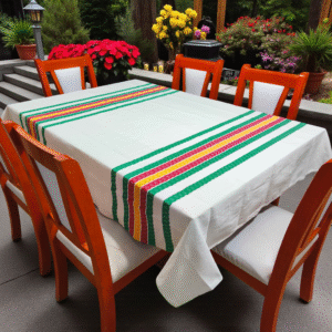 Mantel Artesanal Oaxaqueño Todo Natural detalles Verde Bandera, Rojo y Amarillo4/6/8/10 Sillas – Hecho en Oaxaca