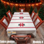 Mantel Artesanal Oaxaqueño Navideño Todo  Natural ( 3 NOCHEBUENA ROJO ) de 4/6/8/10 Sillas – Hecho en Oaxaca (Modelo 4)