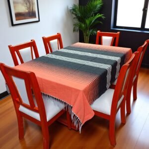 Mantel Artesanal Oaxaqueño Todo Naranja Detalles en Negro  de 4/6/8/10 Sillas – Hecho en Oaxaca