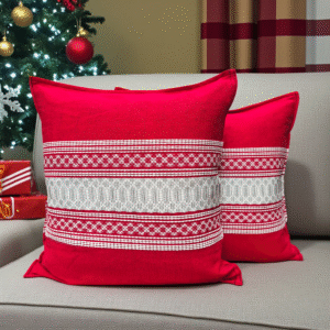 Par de Fundas Artesanales para Cojín – 50 × 50 cm, Rojo con detalles en Natural - Hecho en Oaxaca