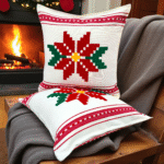 Fundas Artesanales Navideño para Cojín – 50 × 50 cm, Natural con detalles en Rojo - Hecho en Oaxaca