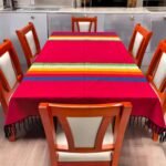 Mantel Artesanal Oaxaqueño Rojo Cabecera de Colores de 4/6/8/10 Sillas – Hecho en Oaxaca