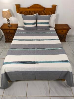 Juego de Colcha Artesanal 100% Algodón – Gris Oscuro con Natural | Hecha en Telar