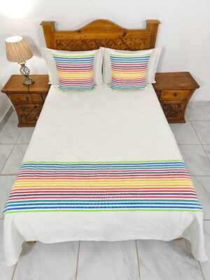 Juego de Colcha Artesanal con Cojines y Fundas – Algodón Todo Natural Amanecer en la Multicolor