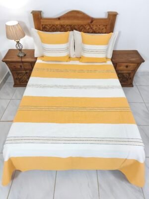 Juego de Colcha Artesanal con Cojines y Fundas – Algodón Amarillo con natural