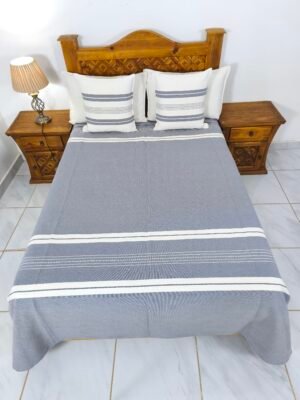 Juego de Colcha Artesanal con Cojines y Fundas – Algodón Todo Gris Oxford Flecha