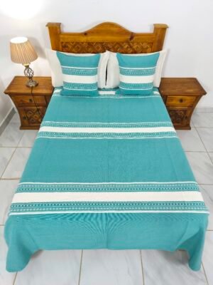 Juego de Colcha Artesanal con Cojines y Fundas – Algodón Todo Jade Detalles Natural.