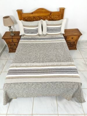 Juego de Colcha Artesanal con Cojines y Fundas – Algodón Todo Jaspeado Cafes Rueda