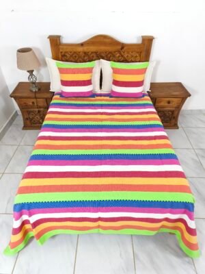 Juego de Colcha Artesanal con Cojines y Fundas – Algodón Multicolor